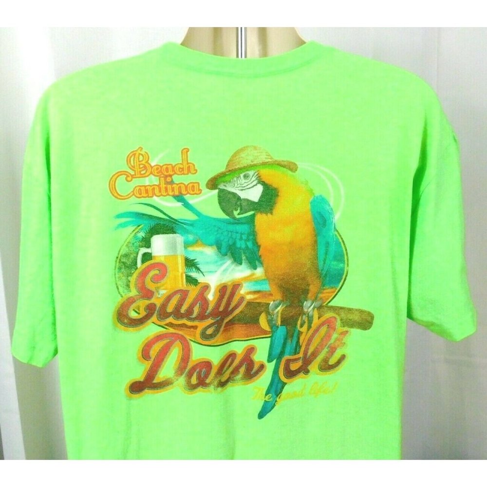 Paradise Collection EASY DOES IT Men's T-shirt XL Green Cotton Blend Parrot